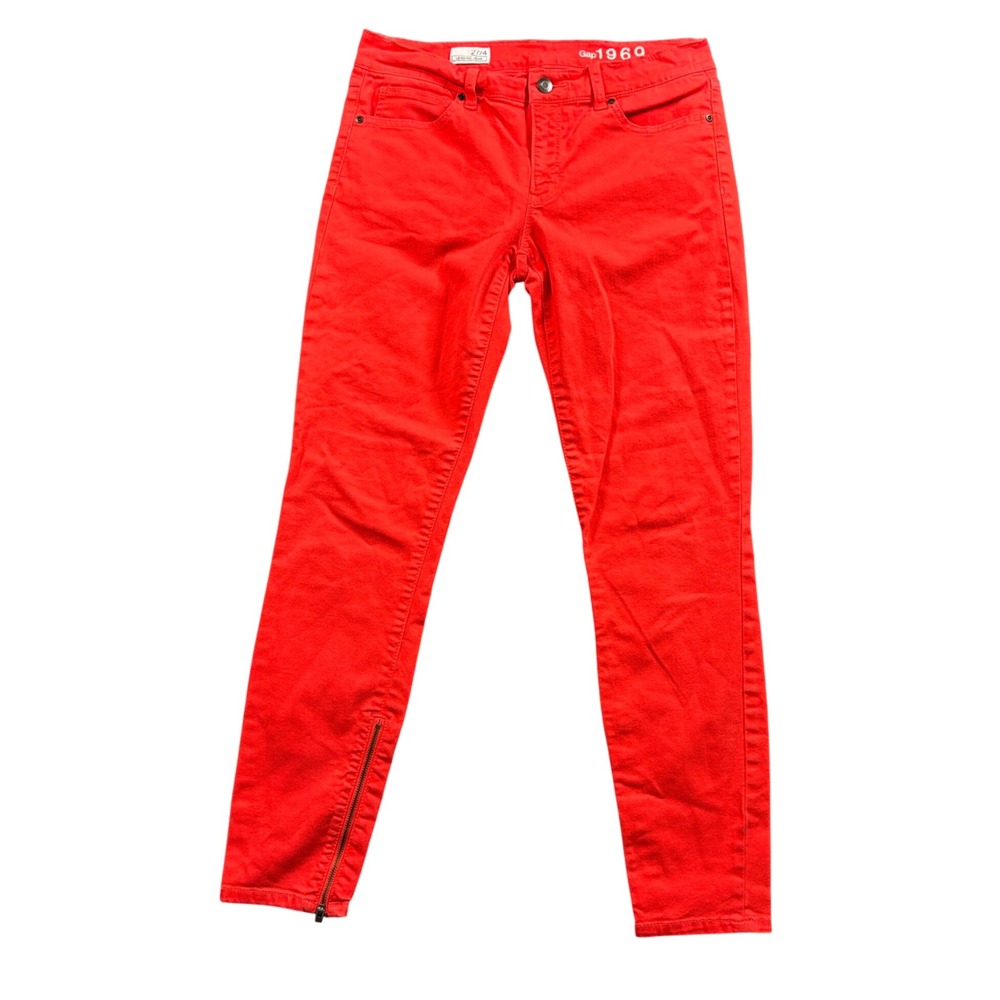 Gap 1969 Red Ankle Zip Skinny Jeans Y2K Indie Sleaze Stretch Denim Women's 27